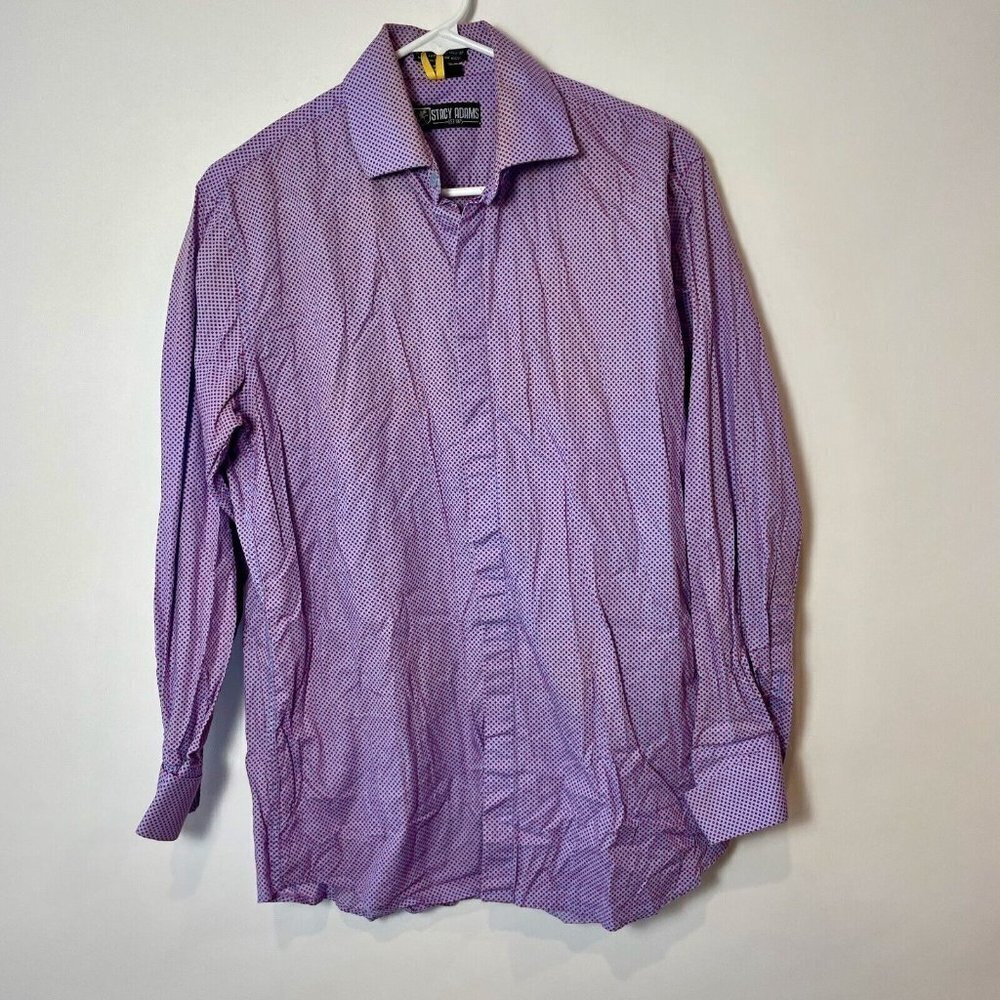 Stacy Adams‎ Button Up Dress Shirts Mens 32/33 Purple Long Sleeve Polka Dot